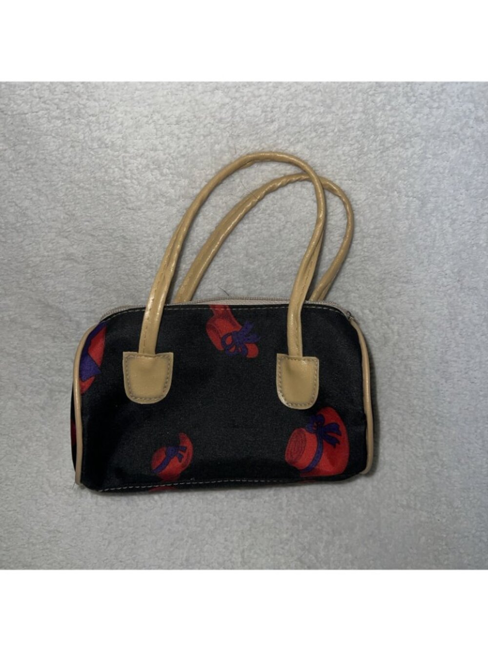 Red Hat Society 4 pc set tote shoulder bag toiletry hand Blk w/Red/Purple hats - Picture 14 of 16